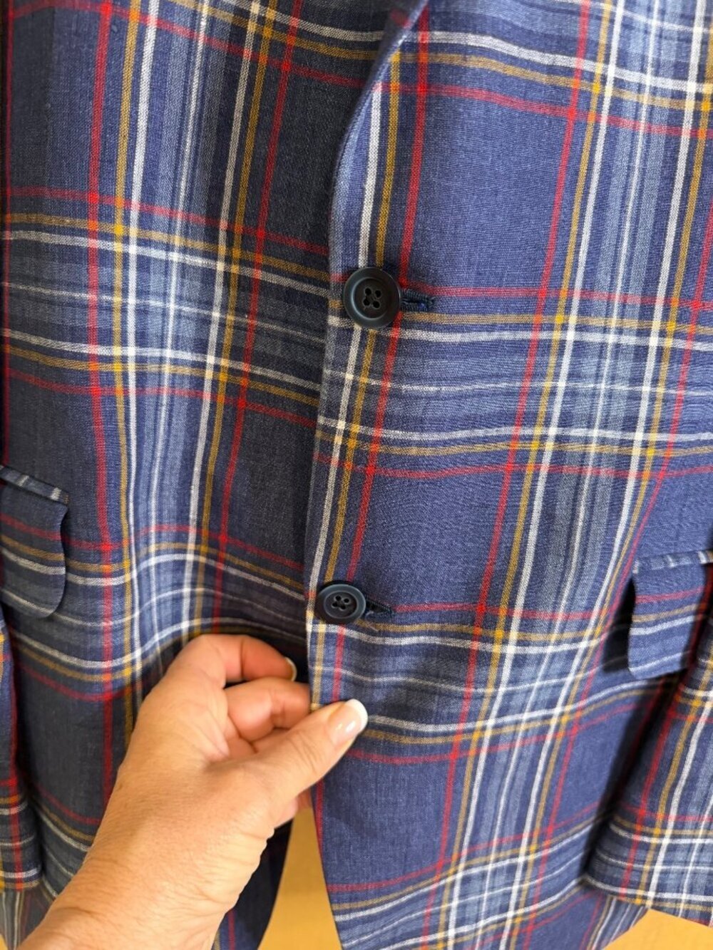 Bullock & Jones Mens Linen Blazer Sport Coat 42 Tall Blue Plaid Notch Classic - Picture 13 of 16